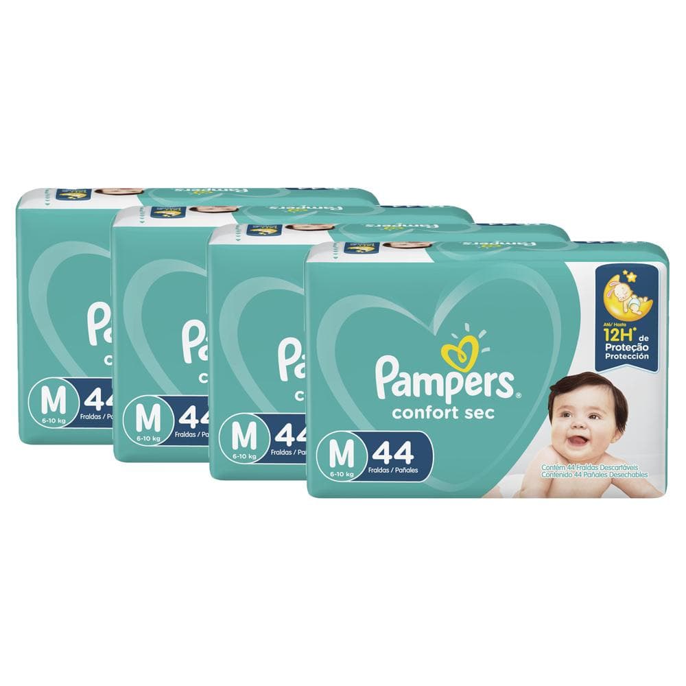 Kit Fralda Pampers Confort Sec Tamanho M com 176 Unidades