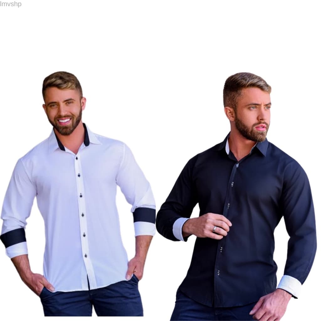 Kit 2 Camisa Social Masculina Slim Fit Manga Longa Entrega Rápida