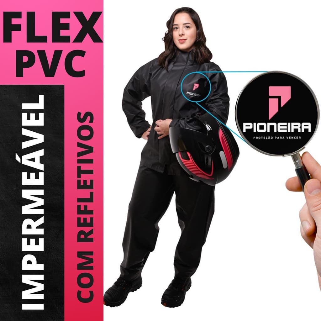 Capa De Chuva Reforçada Pioneira PVC Feminina Rosa Motoqueira Mulher Moto PVC Impermeavel Refletivel Não Entra Agua moto