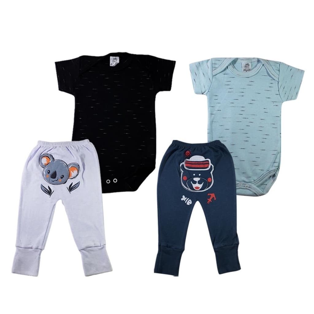 Roupa De Bebe Body e Mijão Bordado Kit Com 4 Pçs Enxoval 100% Algodão Conjunto Infantil Suedine