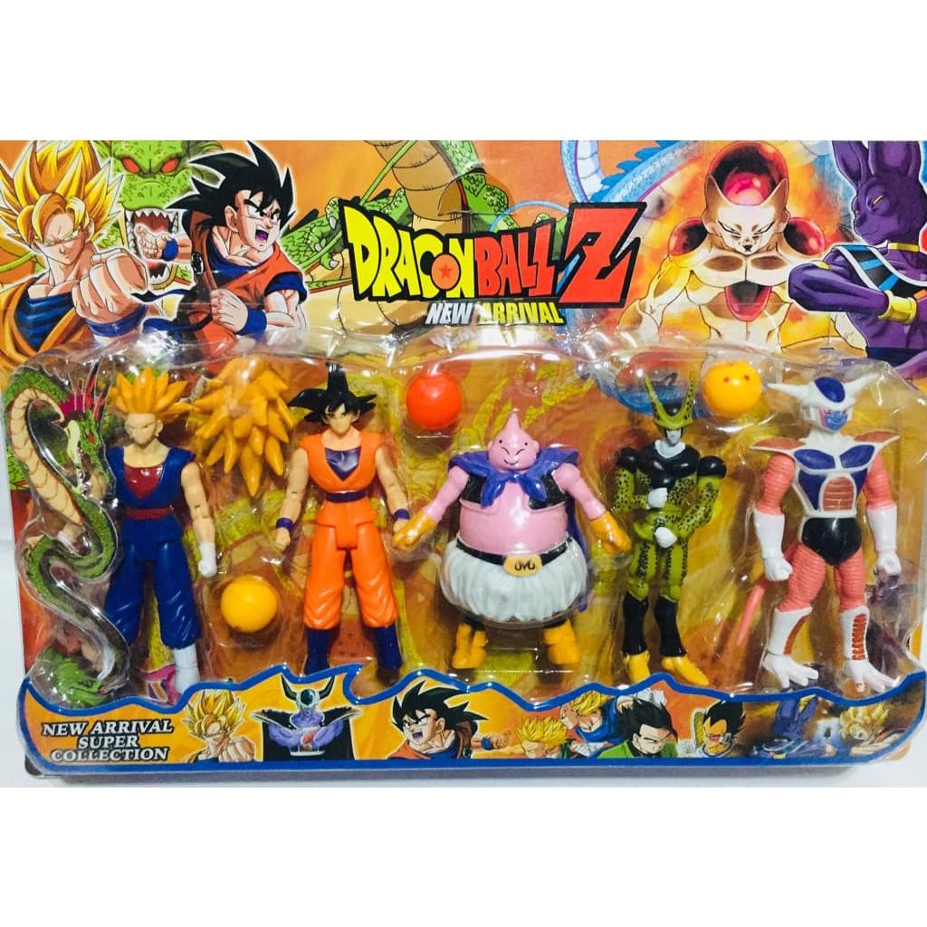 Kit Cartelado c/05 Bonecos Dragon Ball z Goku Frezza Vegeta Brinquedo Infantil Articulados
