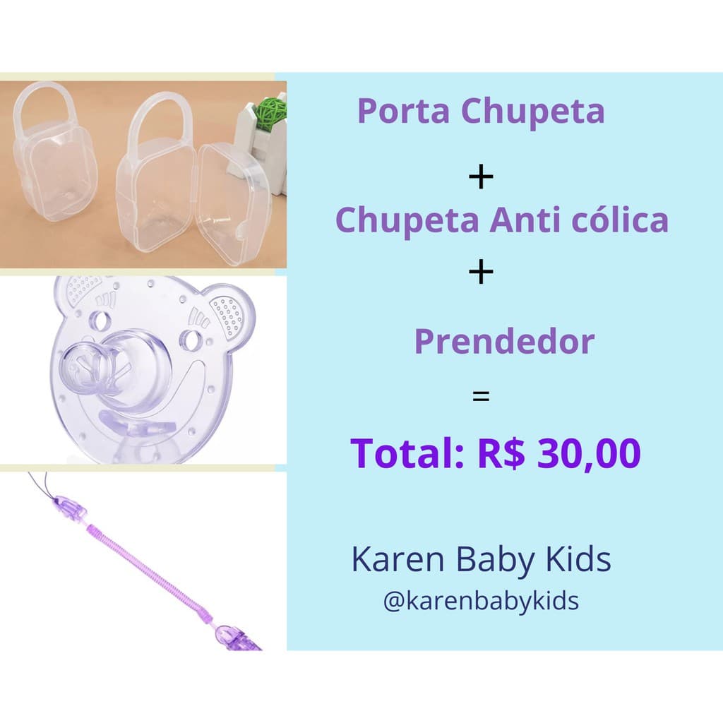 KIT COM PORTA CHUPETA, PRENDEDOR CHUPETA CALMANTE