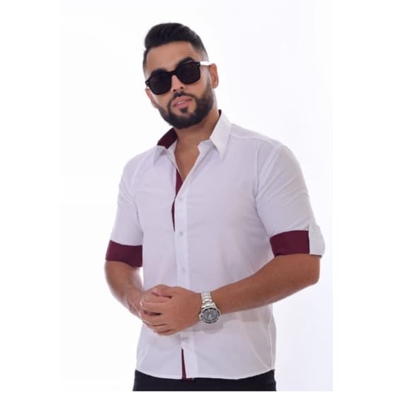 Camisa social masculina slim fit camisetes 3/4 moda festa noivos igreja pastor manga longa social elegante homens eventos convidados - Pronta Entrega
