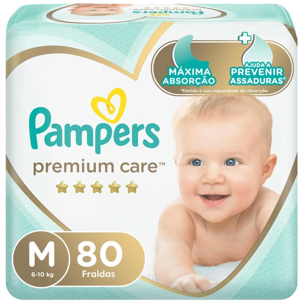 Fralda Pampers Premium Care Jumbo Tamanho M 80 Unidades 