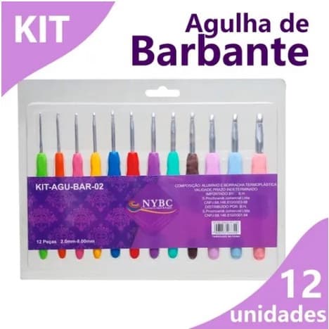 Kit Agulhas De Croche  Para Barbante Soft- Cartela Com 12 Unidades