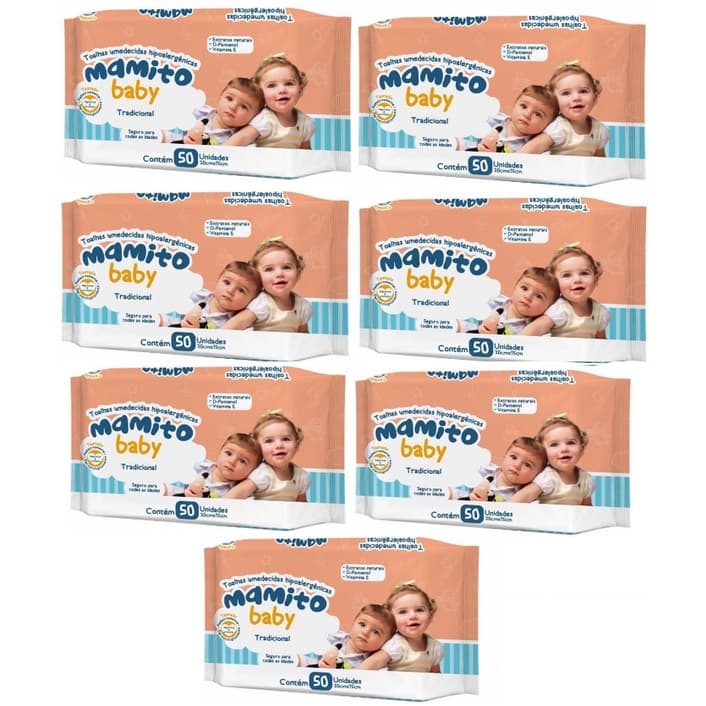 Kit com 7 - Lenços Umedecidos Mamito Baby Toalhas Umedecidas 50 Unidades Cada (total: 350 Unidades) @ @
