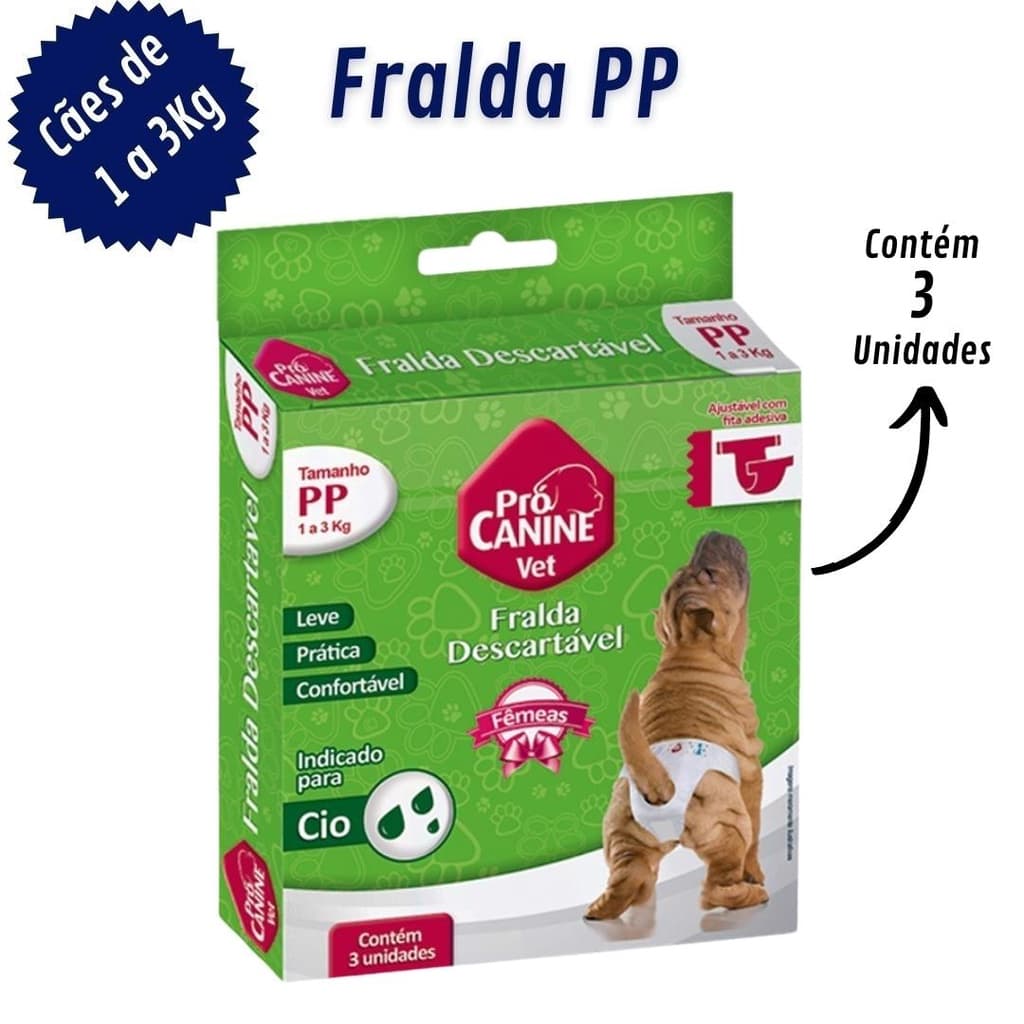 Fralda Descartável PP para Cães 3 Unidades PróCanine