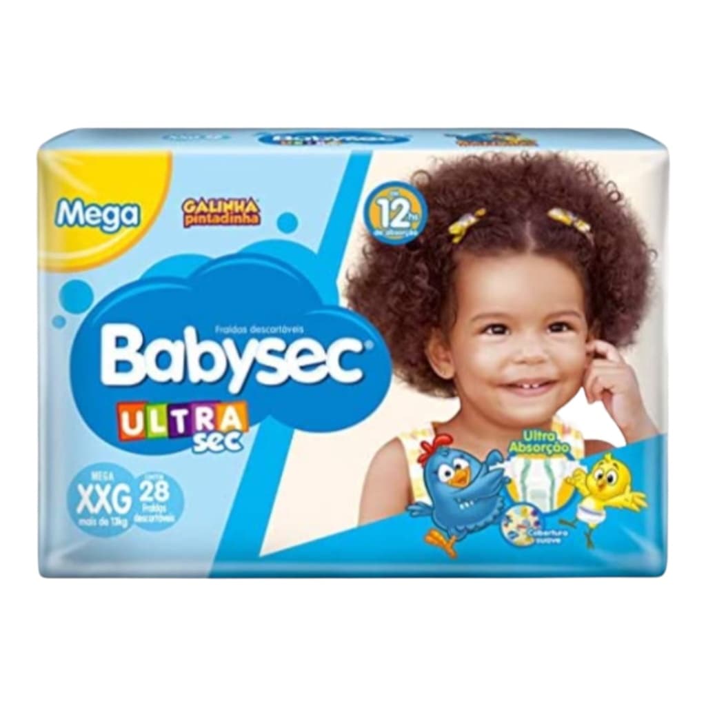 Fralda Descartável Infantil Bebê Babysec Ultra Sec Galinha Pintadinha Tamanho XXG com 28 Unidades