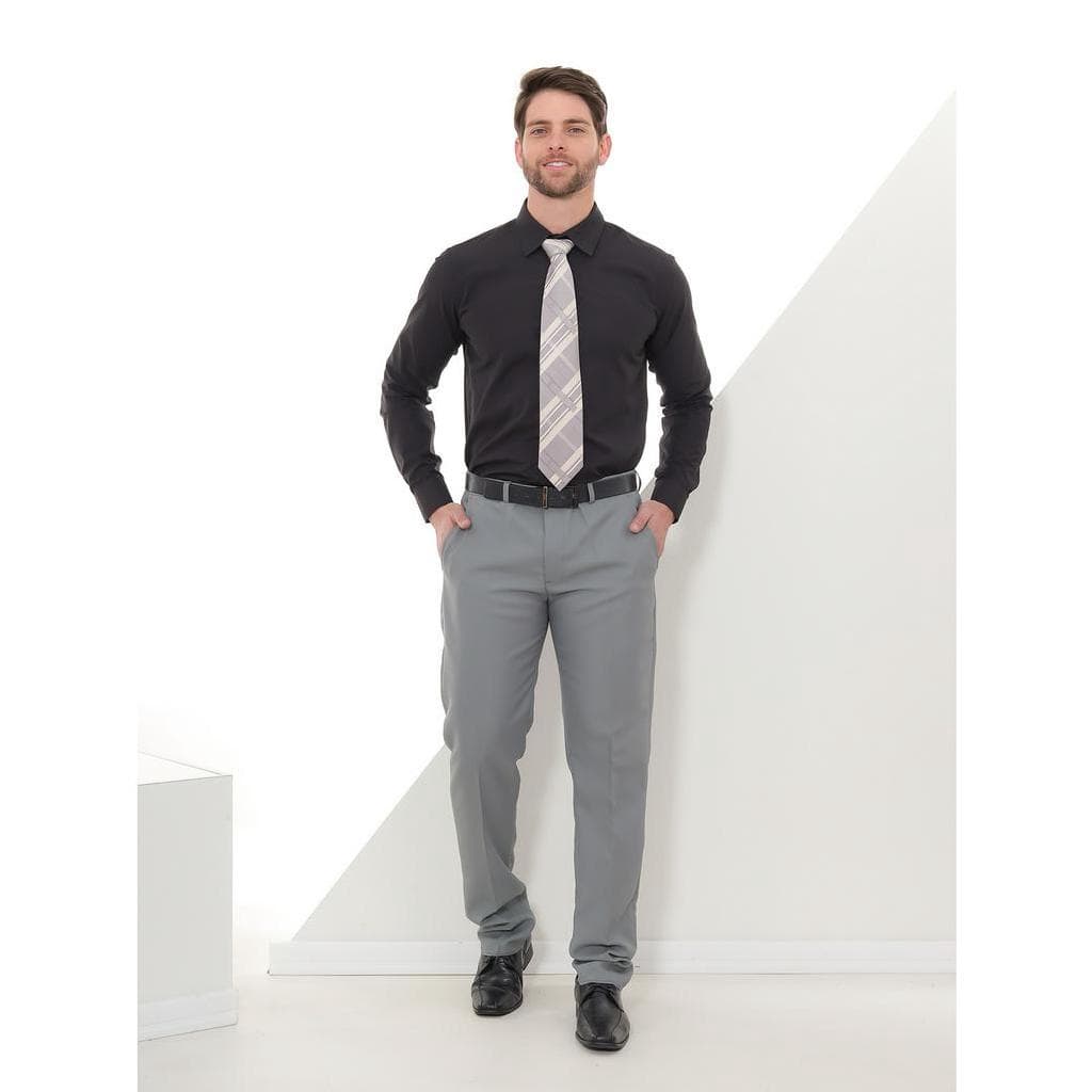 KIT Masculino 2 Peças - Camisa Social Manga Longa Slim Preto e Calça Social Cinza Claro