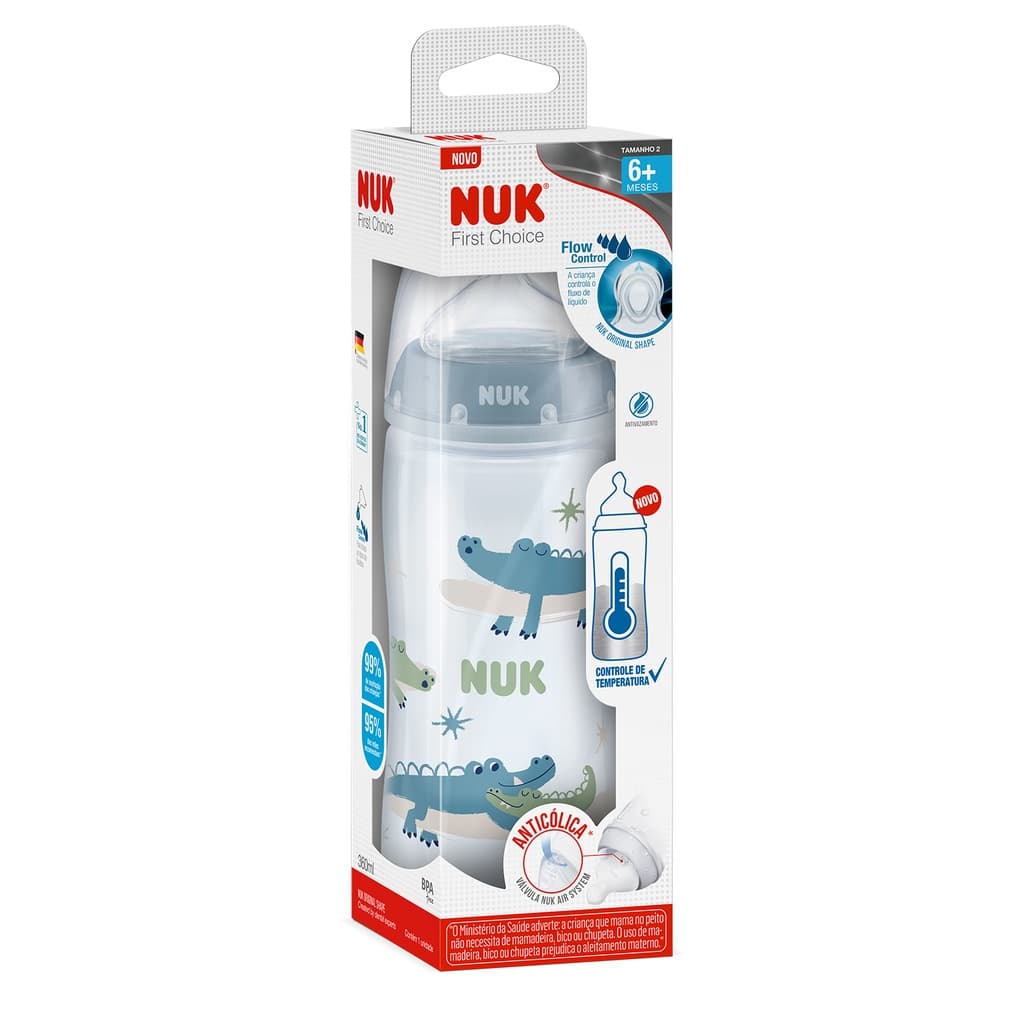 Mamadeiras Nuk First Choice: Conforto na Sucção, Transição Suave e 360ml de Nutrição para Seu Bebê - Mamadeira Nuk Controle de Temperatura 360ml S2 Antivazamento