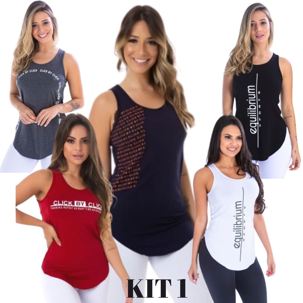 Kit Com 5 Camisetas Fitness Atleta Academia Mulher Crossfit Pilates Yoga
