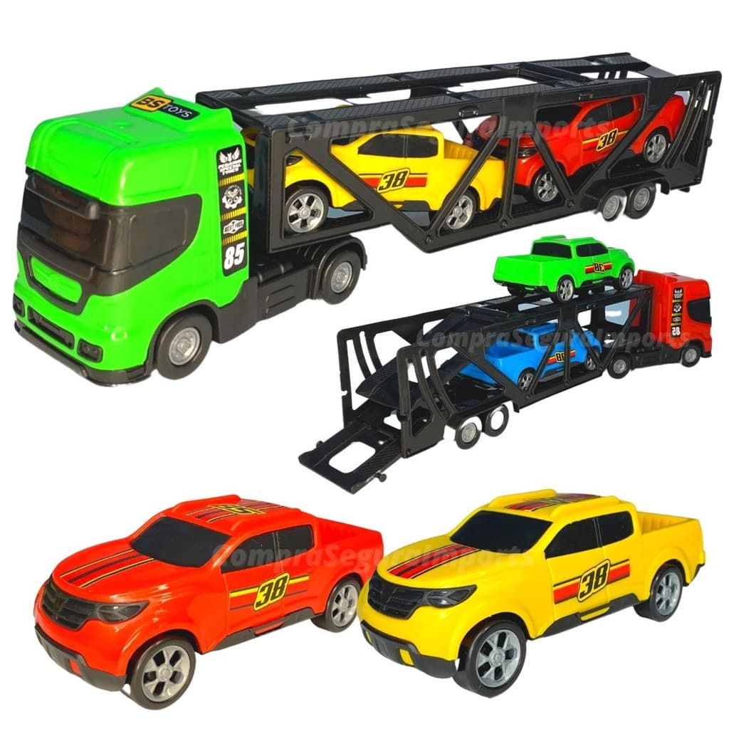 Caminhão Cegonha De Brinquedo Grande Com Vários Carrinhos
