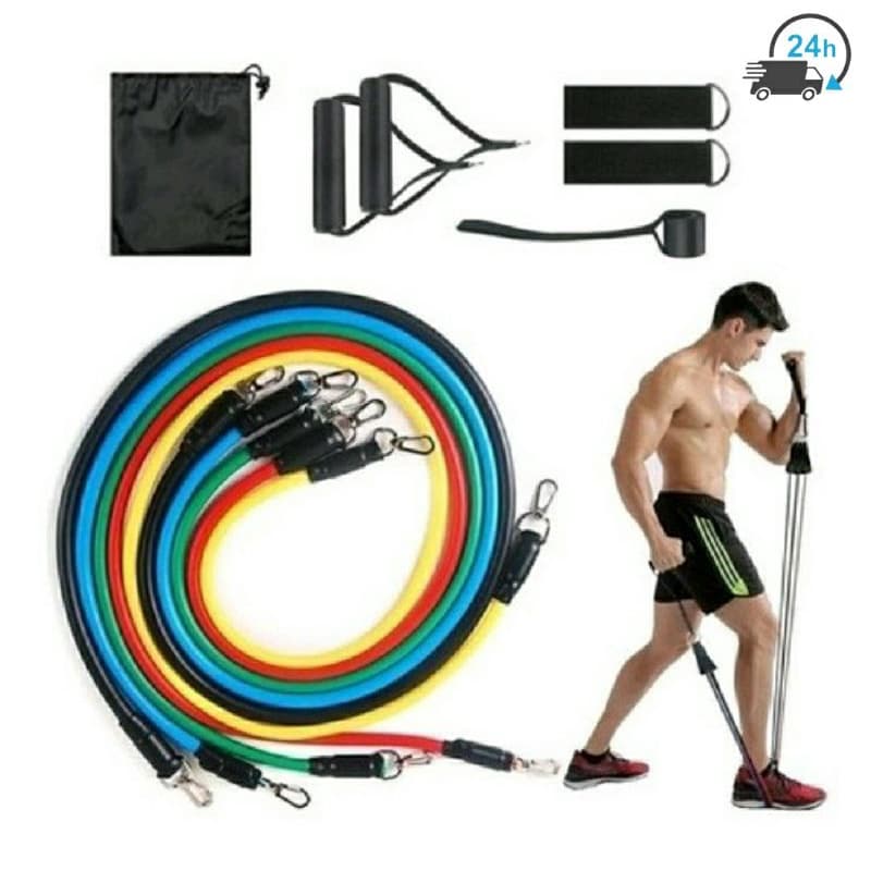 Kit Elástico Extensor Para Treino 11 Itens Musculação Funcional Em Casa