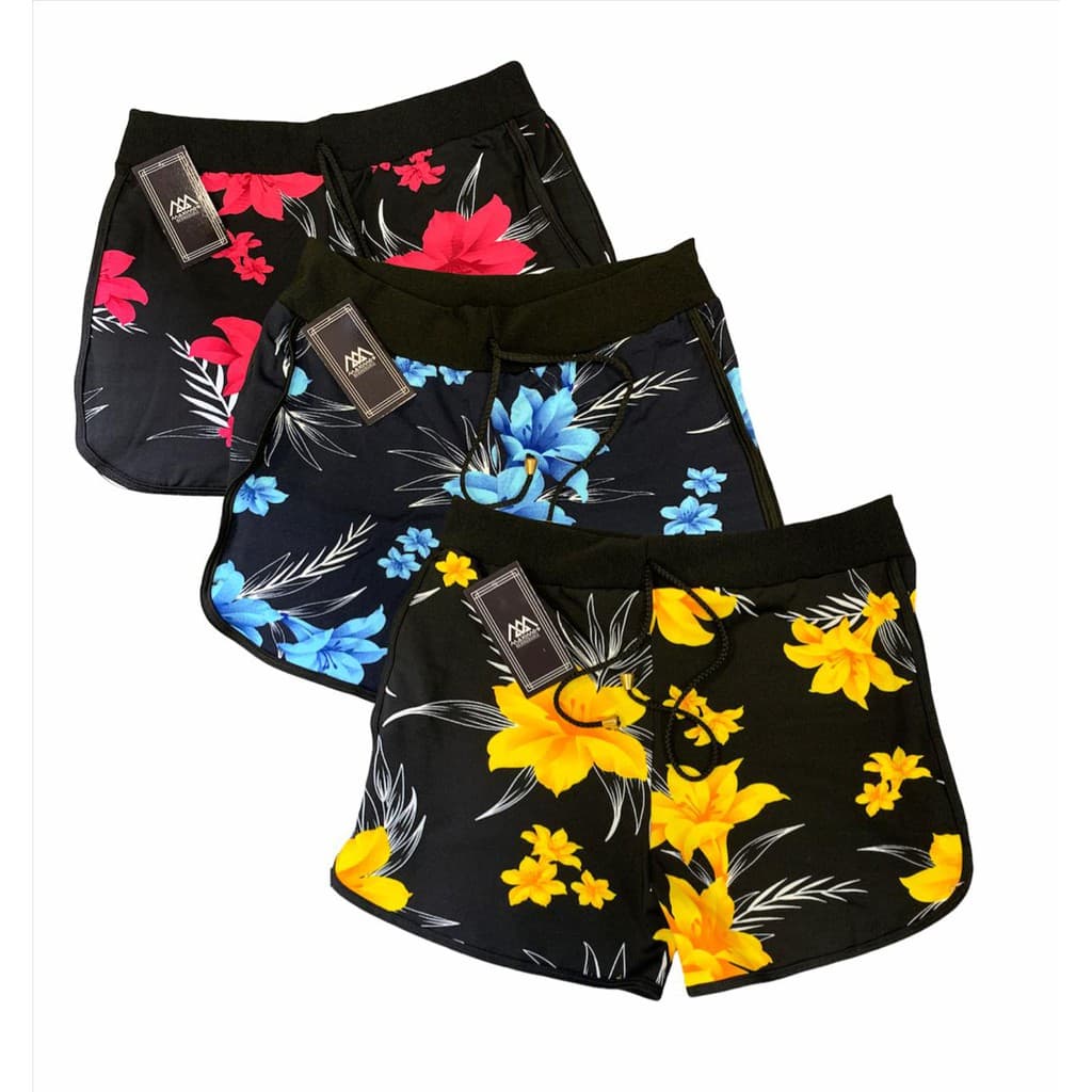Short Shortinho Bermuda kit com 3 bermudinha Feminina estampado florido Malha Casual Academia Yoga Treino Fitness Corrida Crossfit Corrida e Musculação