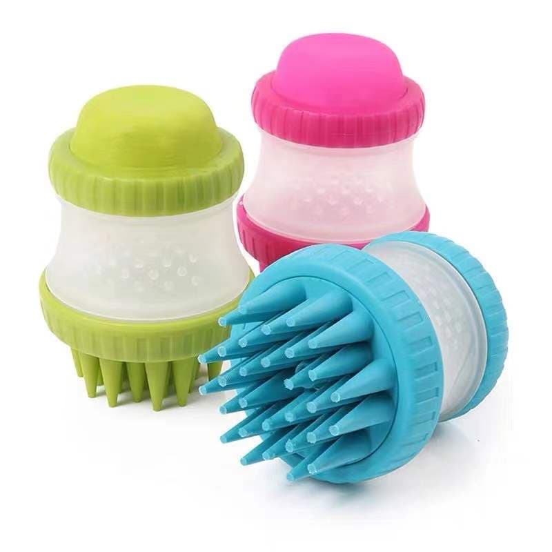 Escova Pente /Esponja Silicone Para Banho Com Dispenser Shampoo Pets Cachorro Cão/ Gato