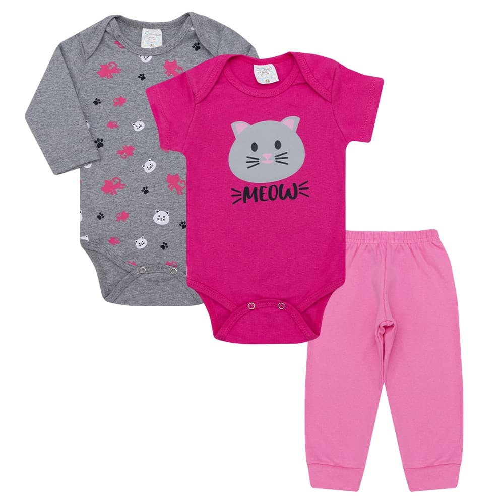 Kit Body Bebê  Menina 3 Peças roupas para bebê Conjunto Bebê, Manga Longa, curta, e Calça