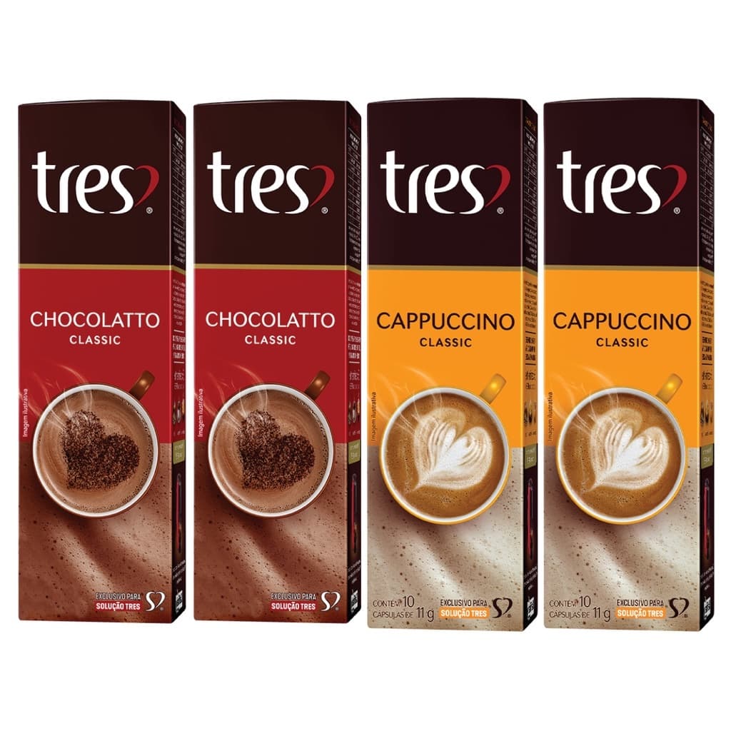 Kit 40 Capsulas Chocolatto Clássico e Cappuccino Clássico Para Cafeteira Três Corações Café Expresso Torrado e Moído