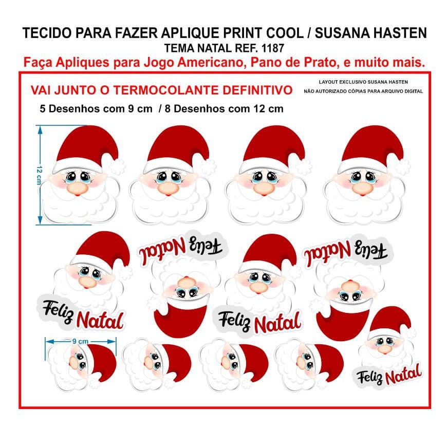 Tecido com desenhos Natal / Papai Noel De Tecido Para  Patch Aplique / Patchwork _ Termocolante Definitivo Para Roupas 12cm e 9cm Altura