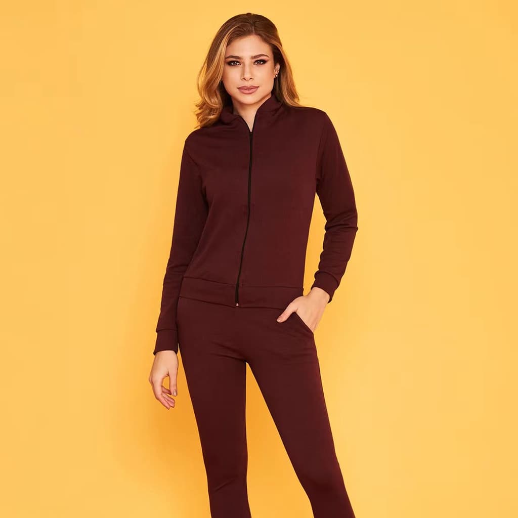 Conjunto Moletom Feminino Malha Crepe Com Ziper Conjunto Roupa Feminina