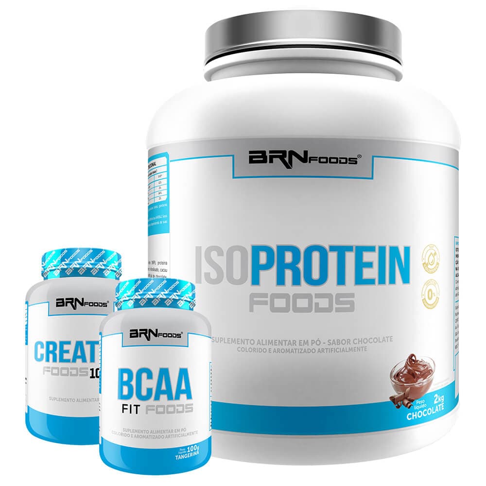 Kit Iso Whey Protein Foods 2kg + BCAA Fit Foods 100g + Creatina 100g - BRNFOODS