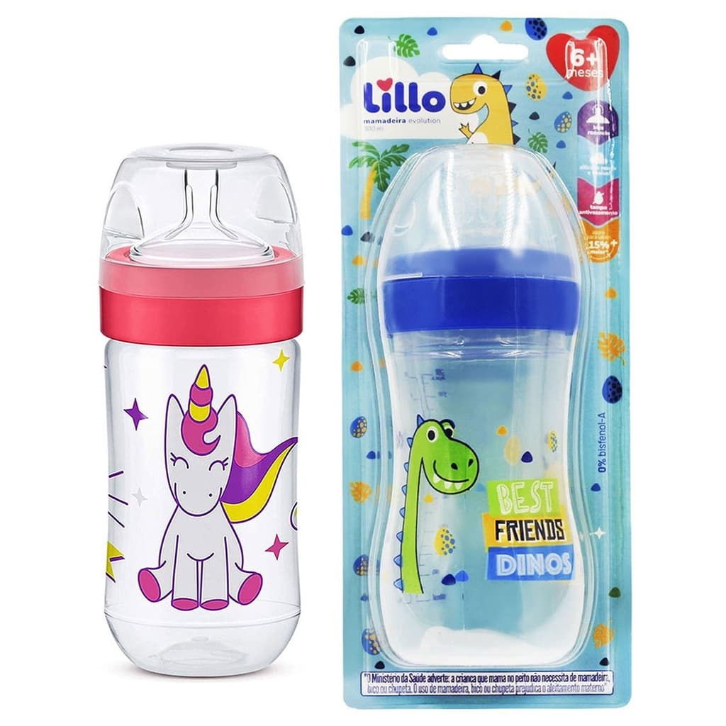 Mamadeira Bebe 300ml Lillo Evolution Magia com Medidas