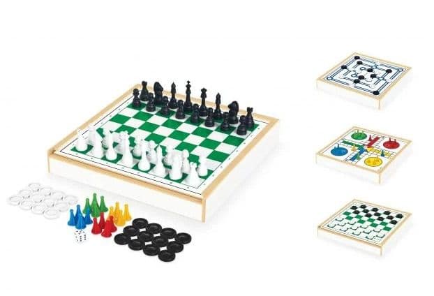 Jogo 4 Em 1 -  Xadrez Ludo Damas E Trilha - Em Madeira - Jogos Em Família