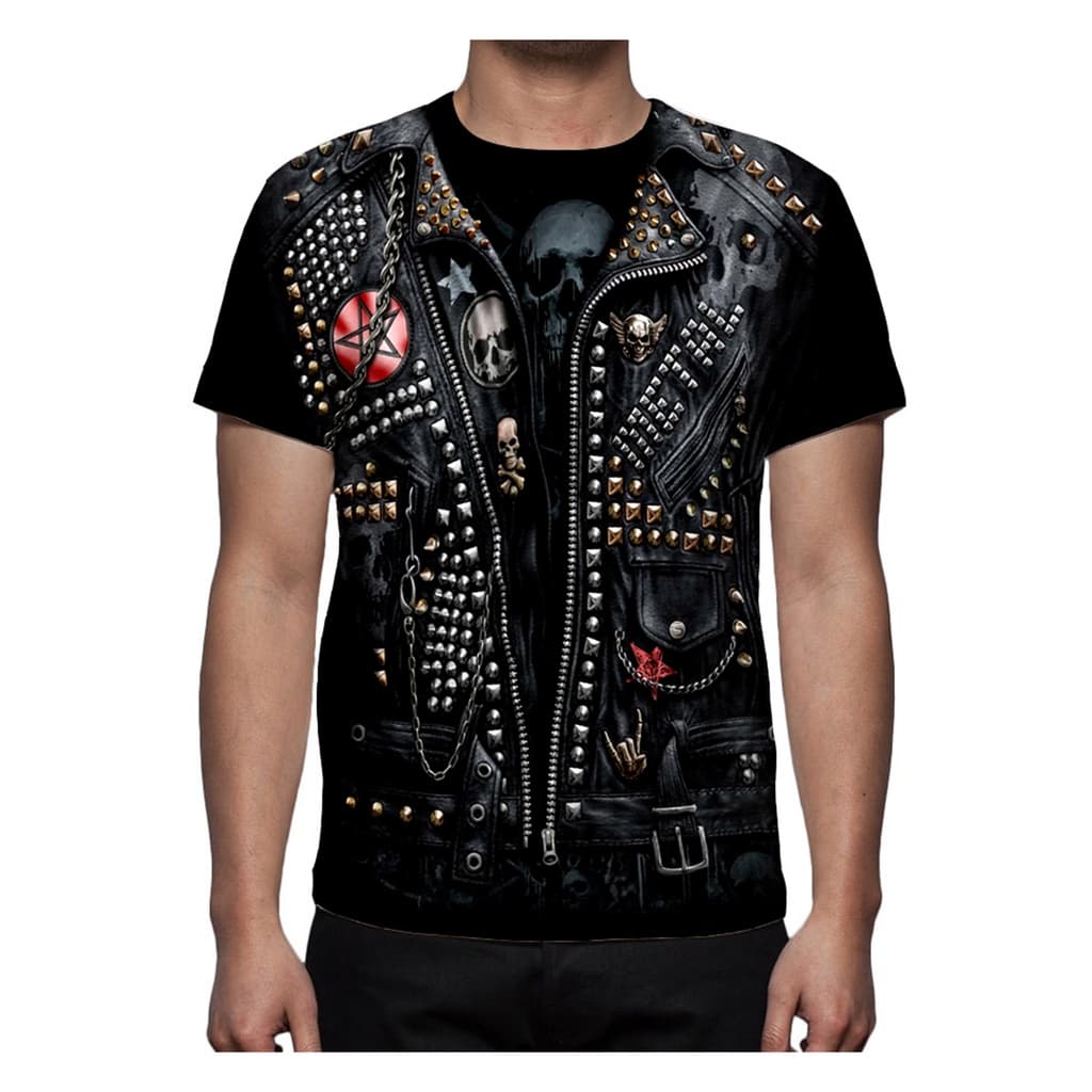Camiseta Estampa de Jaqueta Caveira Rock