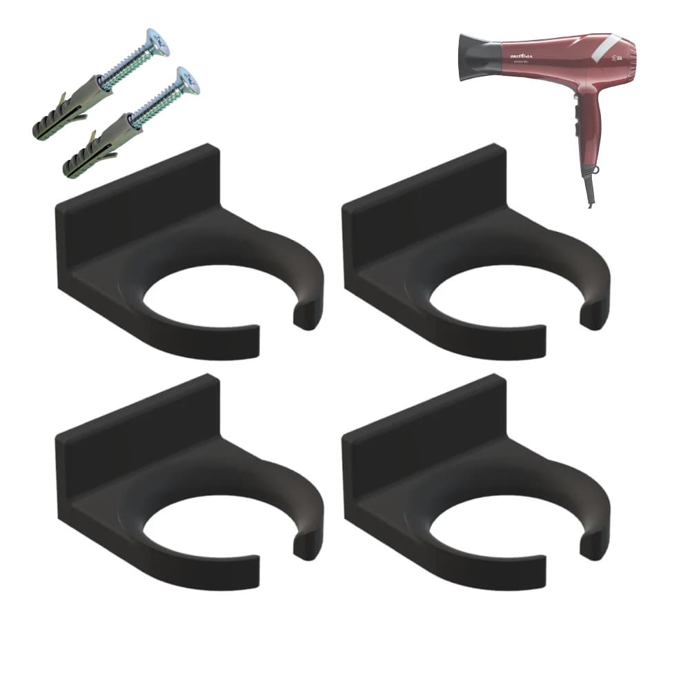 Kit 4 Suportes De Parede P/ Secador De Cabelo Universal c/ Parafusos