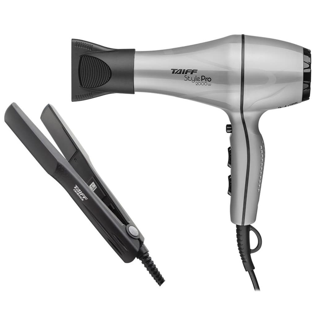 Kit Taiff - Secador Cabelo Profissional Style Pro 2000w Prata 127v + Prancha Ceramic 180ºc Bv