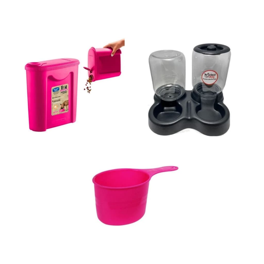 BEBEDOURO+COMEDOURO COM PORTA RAÇÃO E MEDIDOR DE RAÇÃO CACHORRO E GATOS REF 27