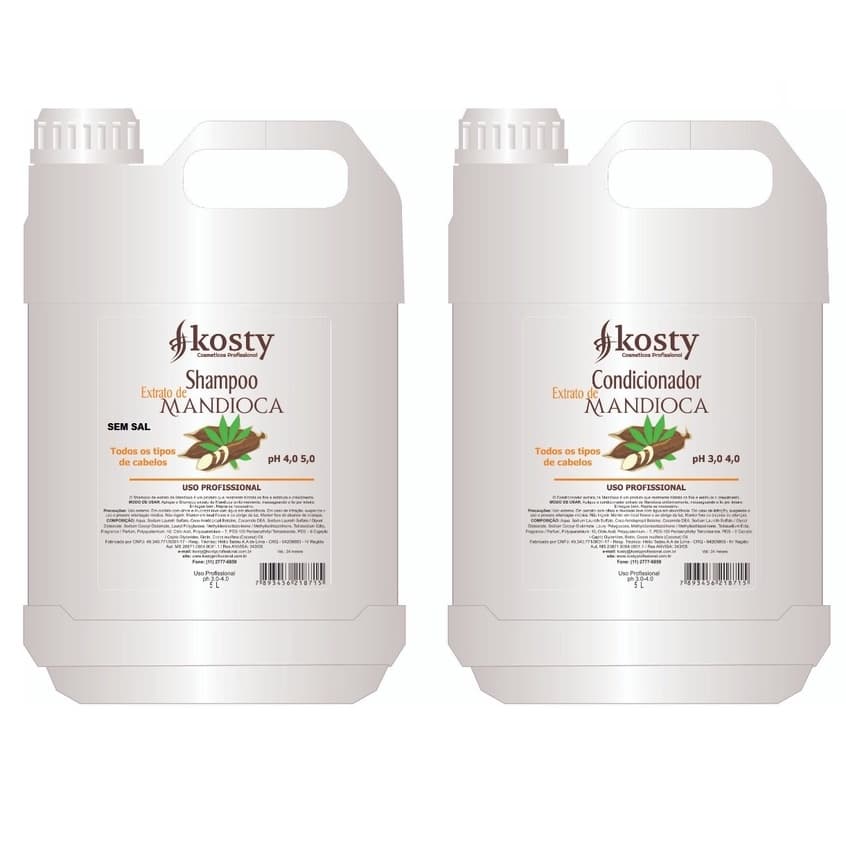 Kit Condicionador e Shampoo Mandioca Lavatório 5 Litros Kosty Ultra Hidratante