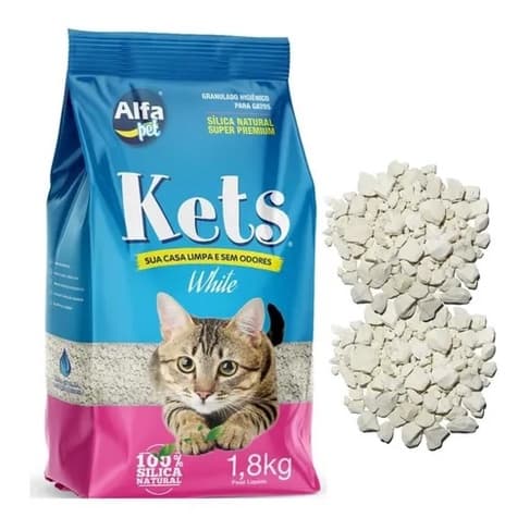 Areia Para Gato Sílica Natural Sanitária Higiênica Para Gato Kets White Biodegradável Alfa Pet 1,8kg ENVIO IMEDIATO