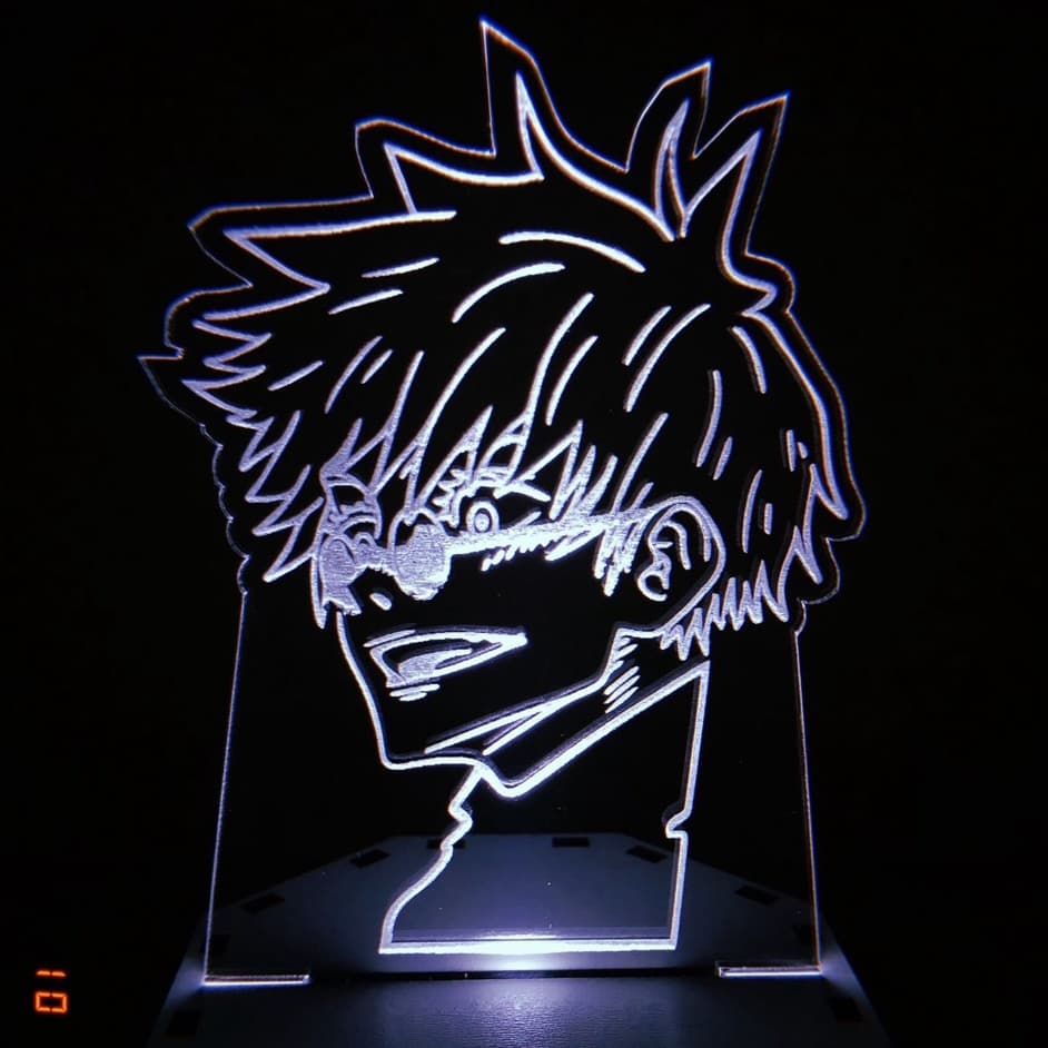 Luminária Led em Acrílico Gojo Satoru Anime Jujutsu Kaisen - Led Branco ou Colorido