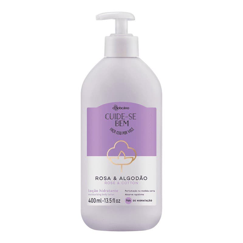Loção Hidratante Corporal O Boticário Cuide-se Bem Rosa e Algodão, 400ml