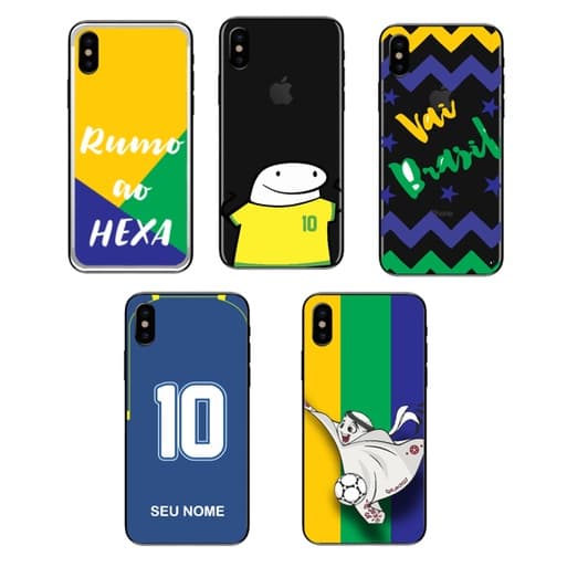 CAPA CAPINHA DESENHOS VARIADOS COPA DO MUNDO  BRASIL CAPINHA PARA IP X-XS-XS MAX-XR ANTI IMPACTO
