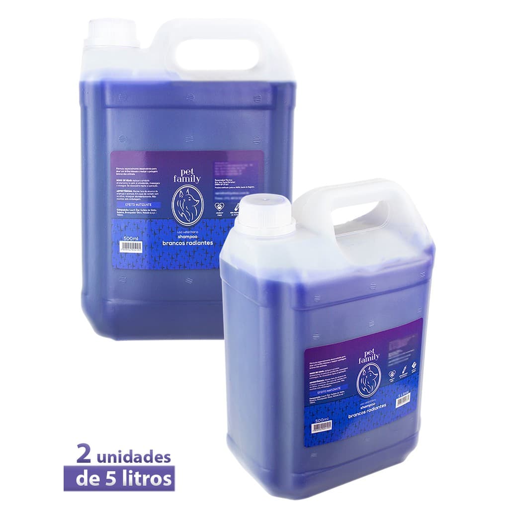 Kit 2x Shampoo Branqueador Pet Para Cães Gatos Galões 5L Profissional Matizante Pelos Claros Brancos