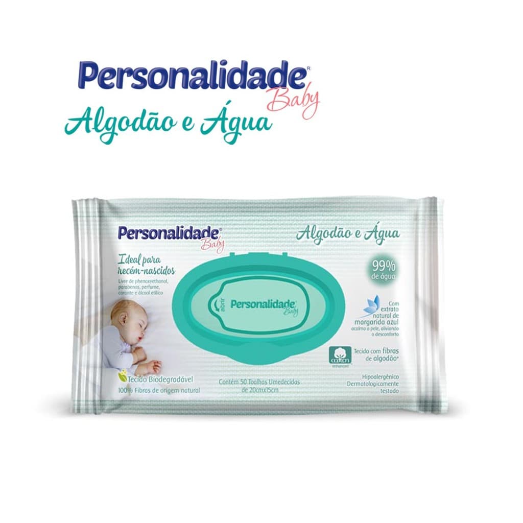 Toalhinha Umedecida RN Personalidade Algodão e Água - (Pacote com 50 unidades)