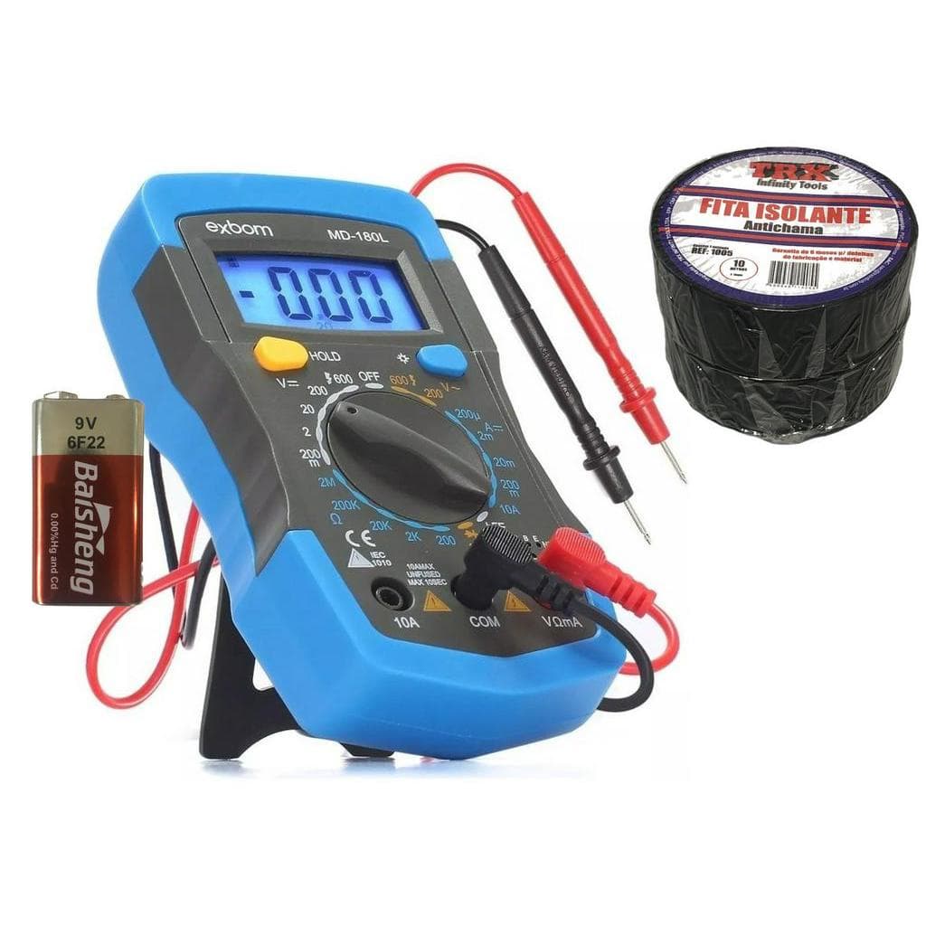 Multimetro Digital Multi teste Profissional Portatil com ponteira e BIP + Fita Isolante