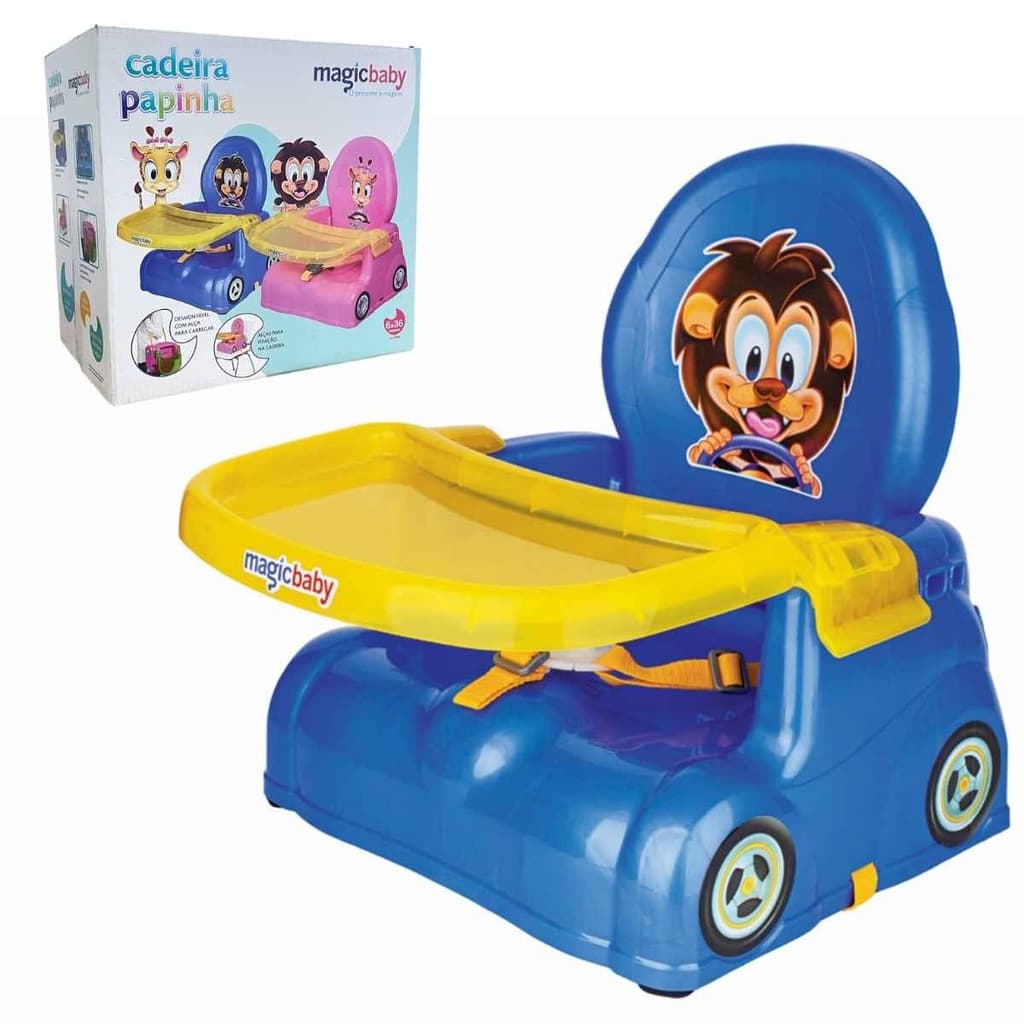 Cadeirinha Para Alimentação Azul Leão | Magic Toys | Cadeira Papinha Para Bebês Crianças +6 Meses