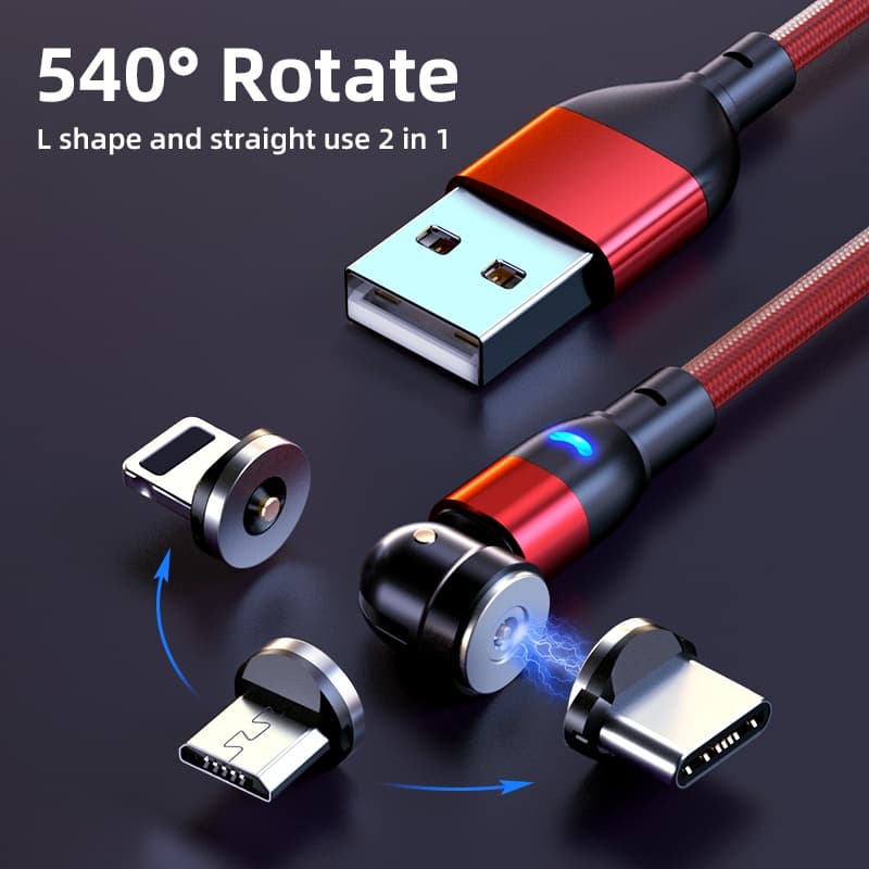 540° Cabo Magnético Rotativo,Carregador De Carregamento Rápido USB toType-c De Telefone Celular Para Iphone Xiaomi Micro