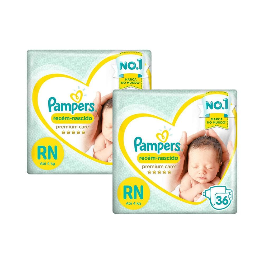 Kit Fralda Pampers Premium Care Recém Nascido com 72 unidades - Até 4Kg