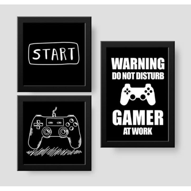 Kit Placas quadrinho decorativo 3 peças video game start gamer jogos controle Decoração Quarto