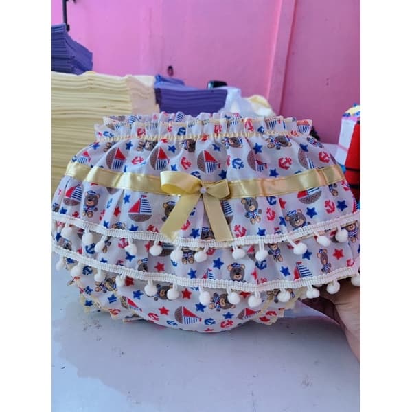 Kit 5 Calcinha de Bebê Tapa Fralda Infatil com Pom Pom no Babado
