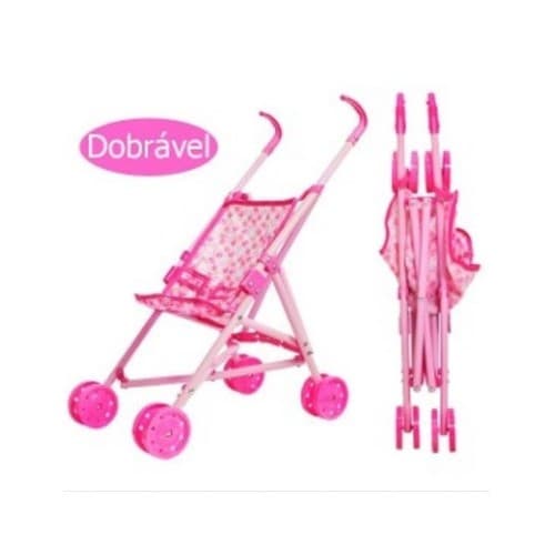 Carrinho Para Boneca Bebê Passeio Dobrável Infantil Rosa