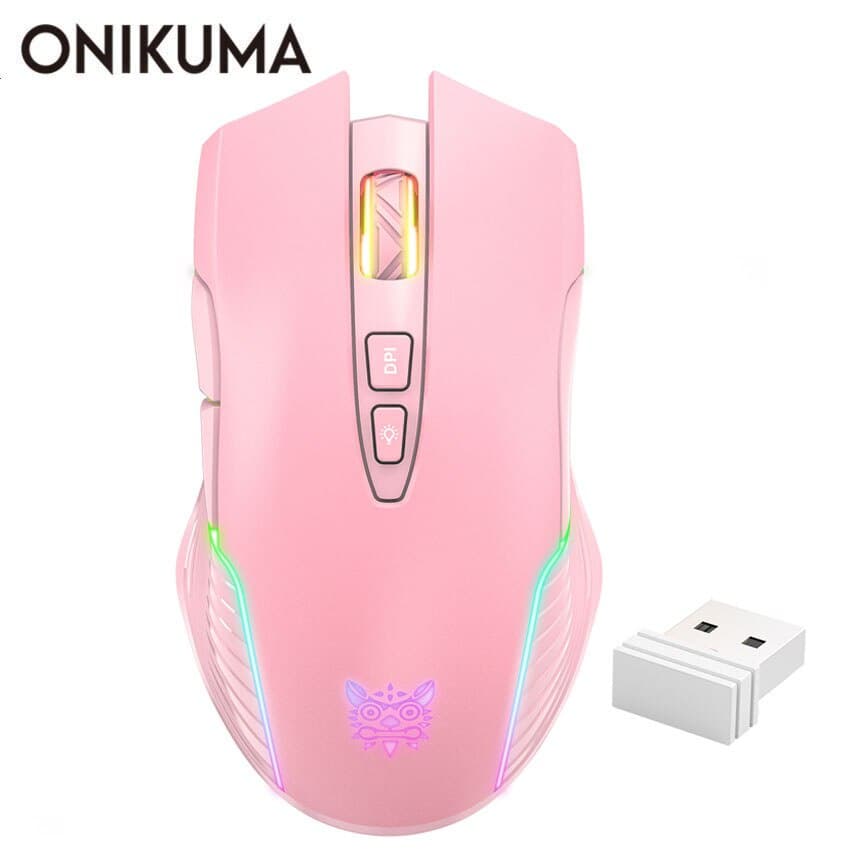 Onikuma Cw905 Mouse Gamer Com Fio Ou 2.4ghz Sem Fio Recarregável 3600 Dpi Rosa Para Computador / Laptop Menina Gamer