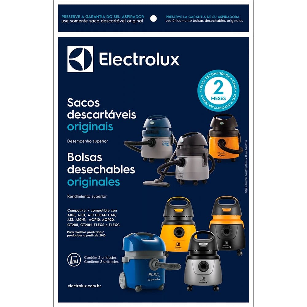 Kit 3 Sacos Aspirador de Pó Electrolux - A10, Acqua Power Gt2000 (CSE10)
