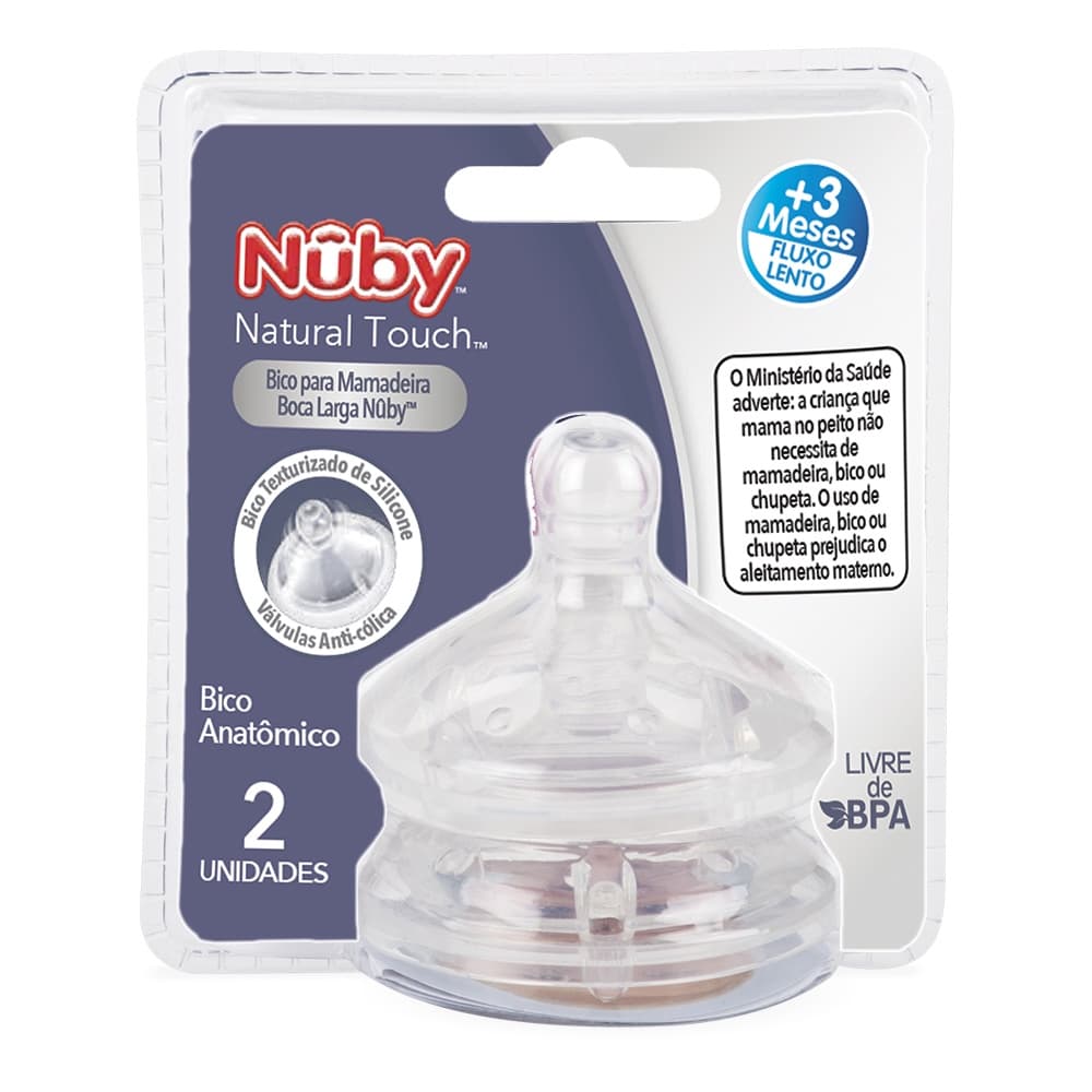 Kit 2 Bicos Texturizados para Mamadeira Boca Larga com Sistema Anticólica Nûby