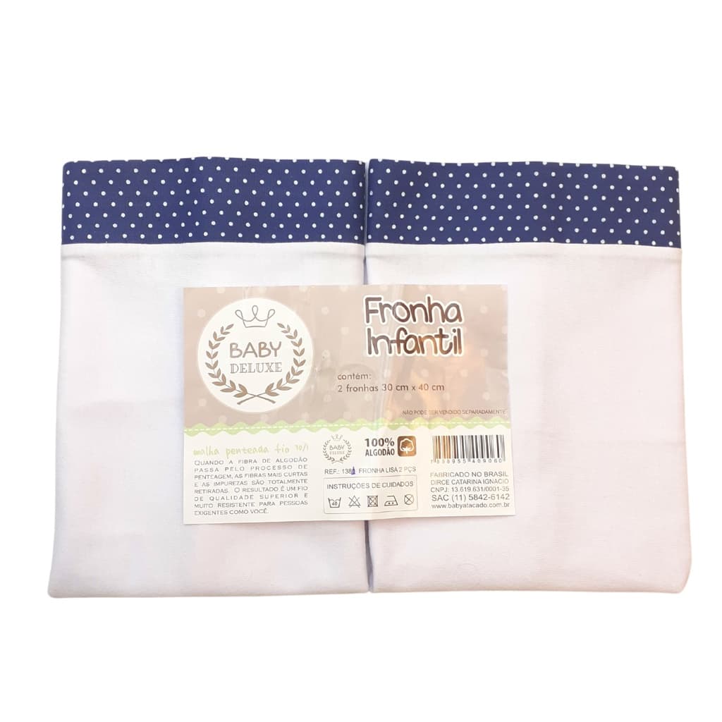 Kit 2 Fronha de 100% Algodão Para Travesseiro Infantil Bebe Berço Recem Nascido Estampa Marinho Poa Presente Enxoval