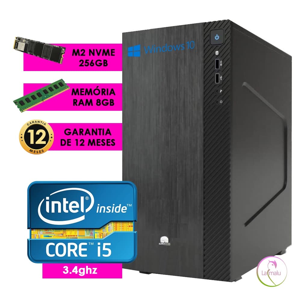 Pc Computador Core Intel i5, 8GB Memória RAM e M2 Nvme 256GB