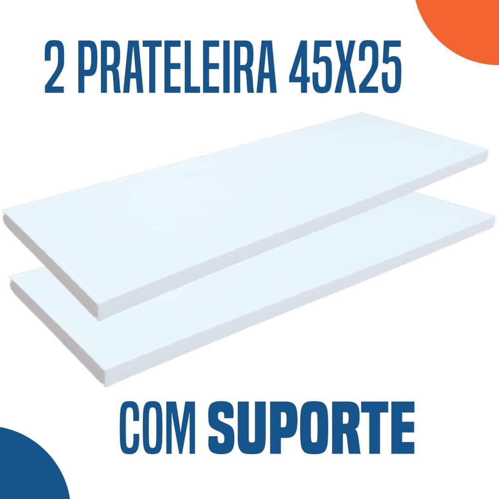 Kit 2 Prateleiras Mdf  de Parede 45x25 Madeira Com Suporte